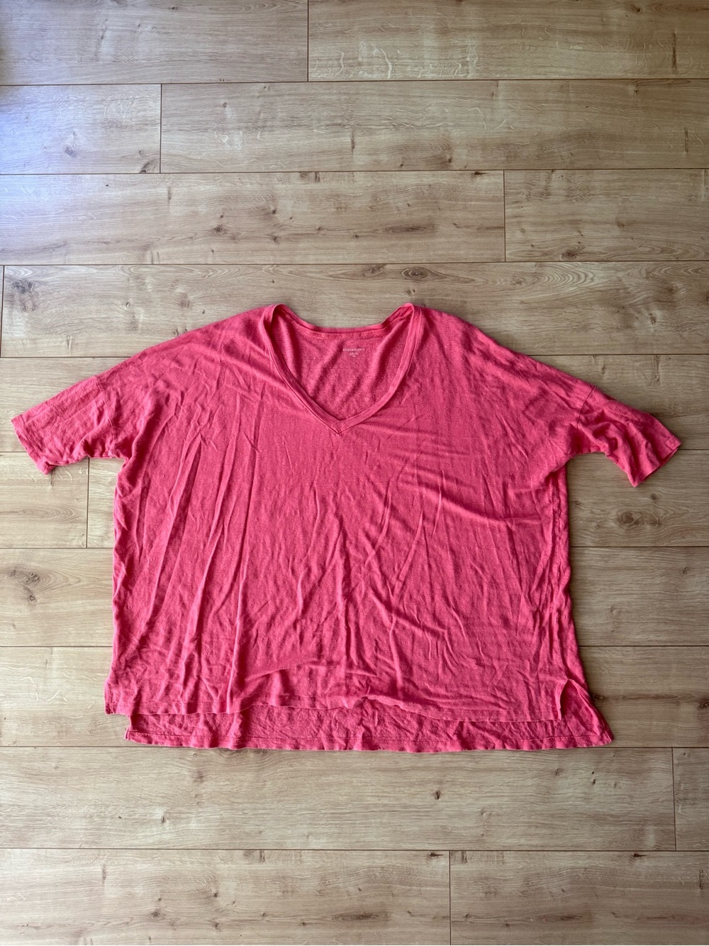 Eileen Fisher Organic Linen V Neck Boxy Tee Small Pink Oversized Short Sleeve